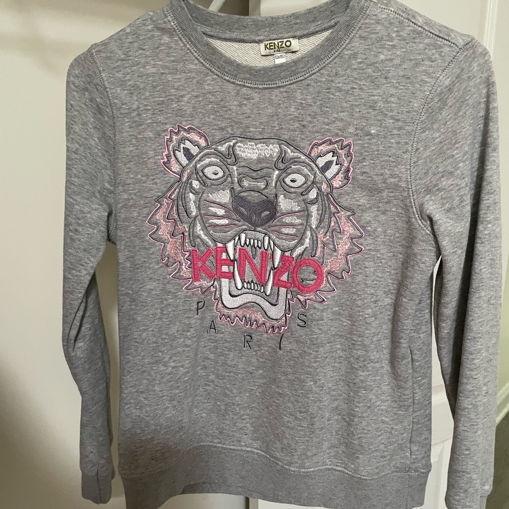 Used Kenzo Kids Gray Sweatshirt with Pink Tiger Design